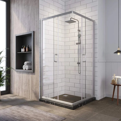 Corner Shower Enclosure w/Glass Shower Doors, Brushed Nickel