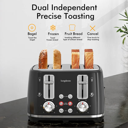 4 Slice Toaster with Extra Wide Slots and Dual Controls