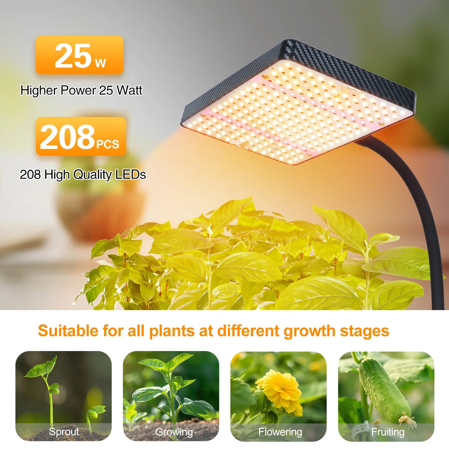 Tripod Standing Grow Lights w/Stand and Timer, 24"-64" Height Adjustable