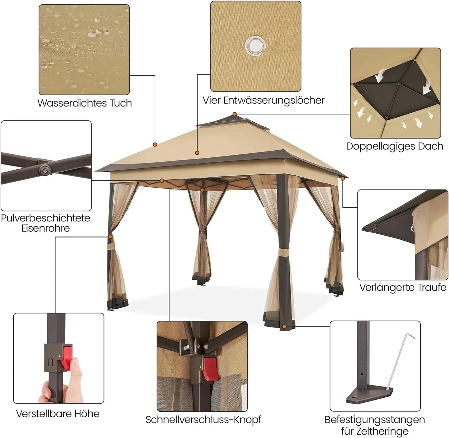 Outdoor Gazebo Canopy with 4 Detachable Mosquito Nets,