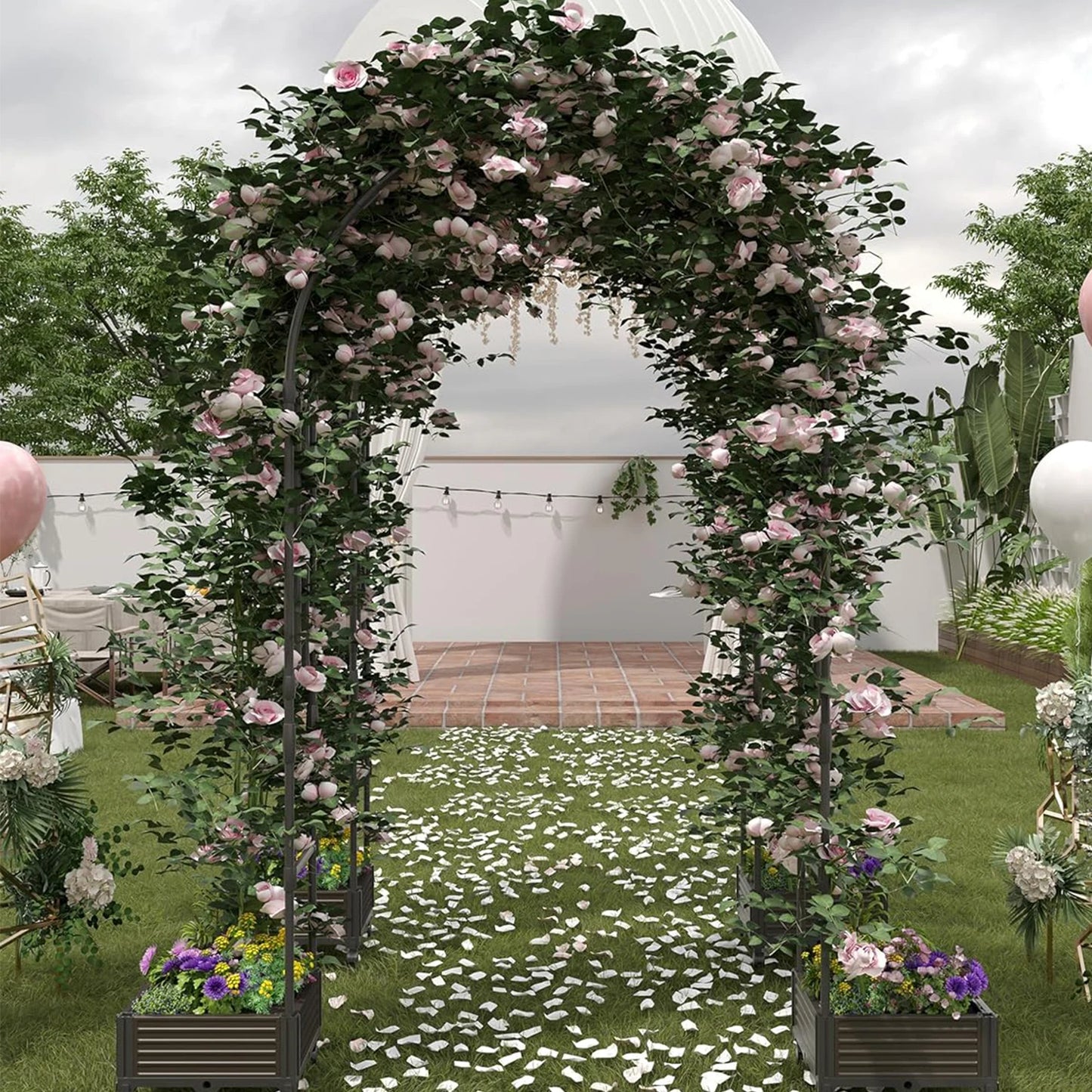 Raised Garden Bed w/Trellis Arch  & Wide Raised Planter Box