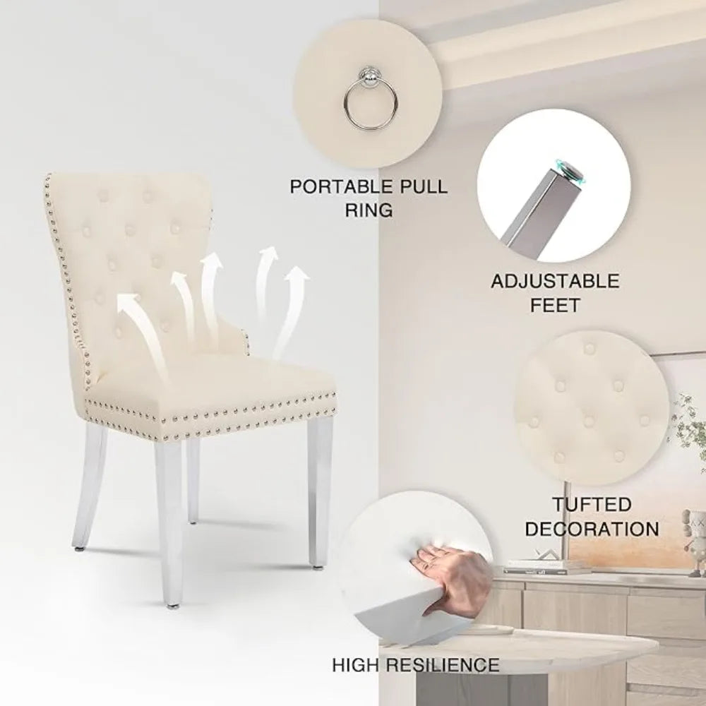 Velvet Tufted Upholstered Dining Room Chair with Stainless Steel Legs