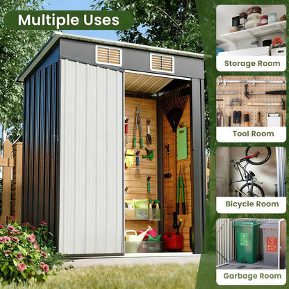 5x3 FT Metal Storage Shed w/Lockable Door, Anti-Corrosion, Sloping Roof