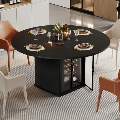 Black Round Dining Table with Storage Space