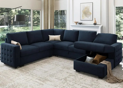 U-Shape Sectional Couch With Pullout Bed with Storage Chaise Lounge