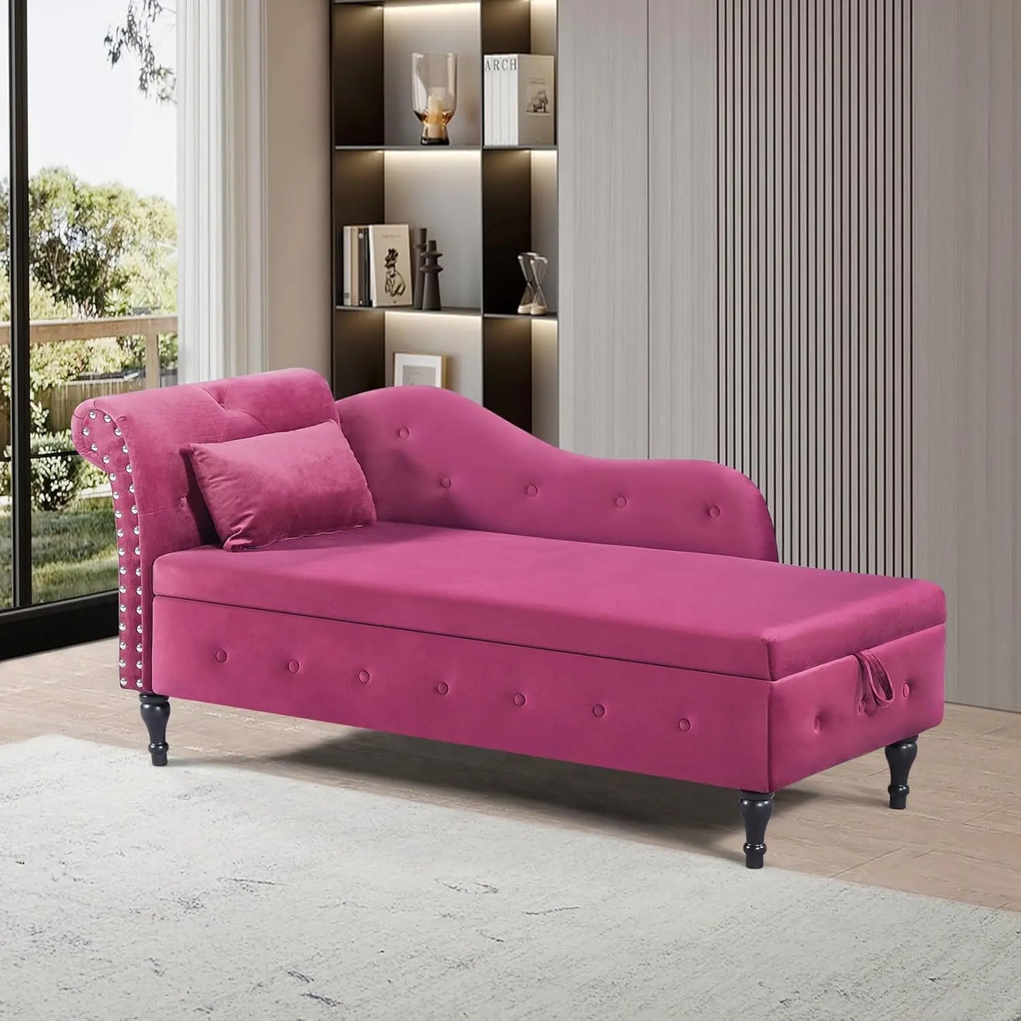 Velvet Chaise Lounge Chair with Storage