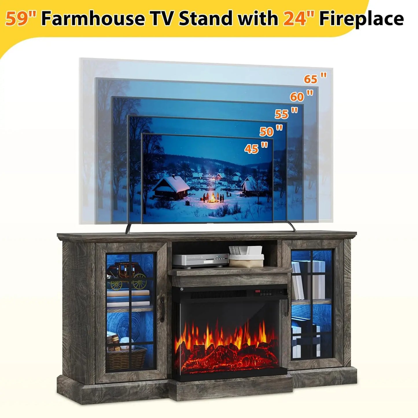 Fireplace 3 Sided Glass Media Entertainment Center Console