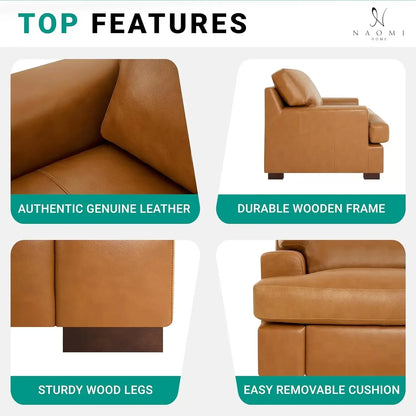 Genuine Leather Goose Feather Cushion Filling Living Room Set (3 piece)
