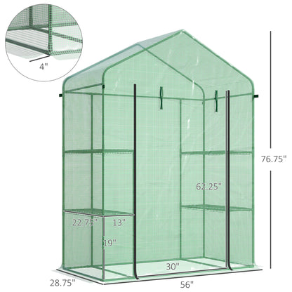 56" X 29" X 77" Portable Walk-In Greenhouse w/4-Tier Shelves & Roll up Door