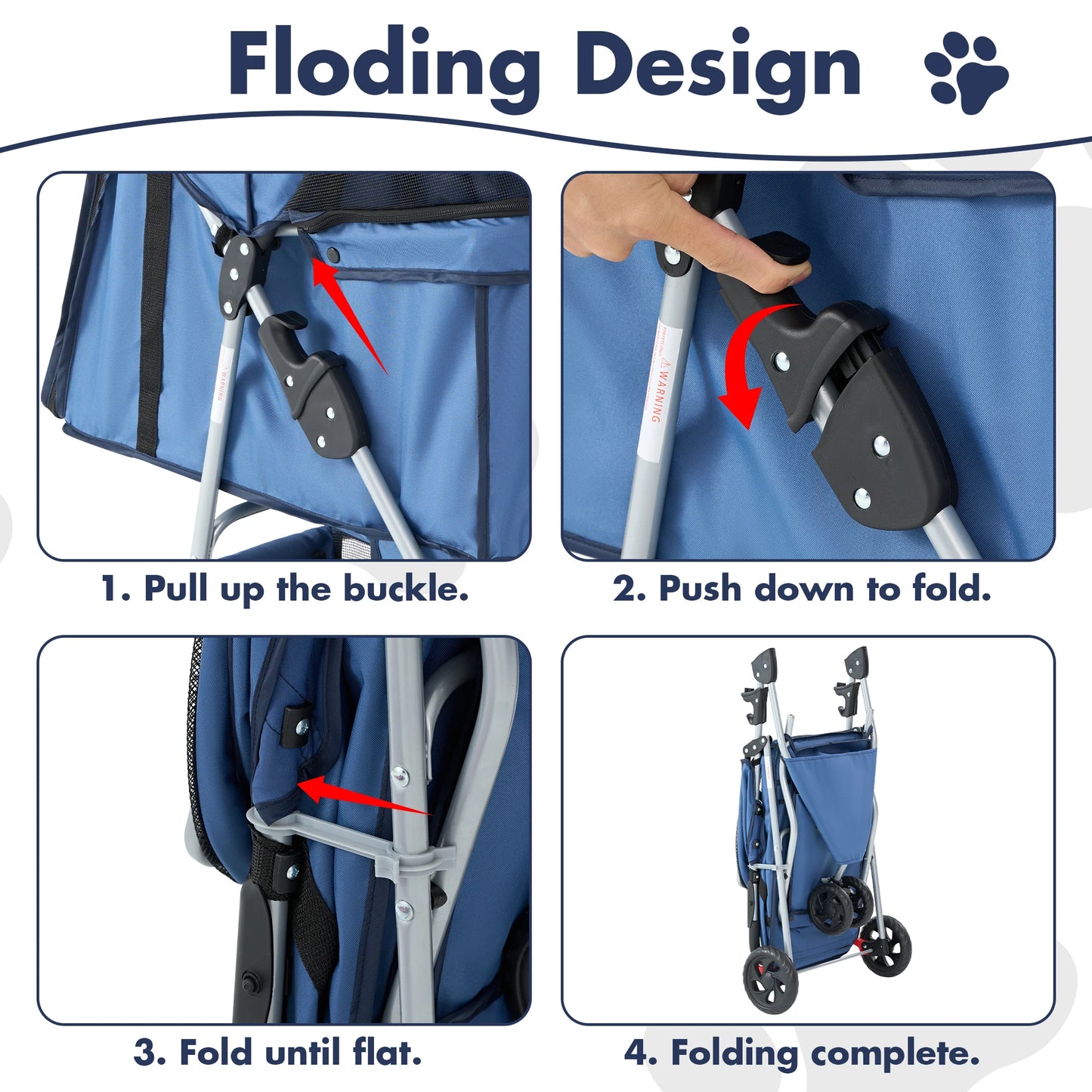 3 Wheel Foldable Pet Stroller for Small Dogs & Cats, Mesh Windows