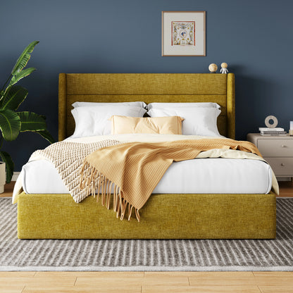 Lift Up Hydraulic Storage Bed with Wingback Headboard