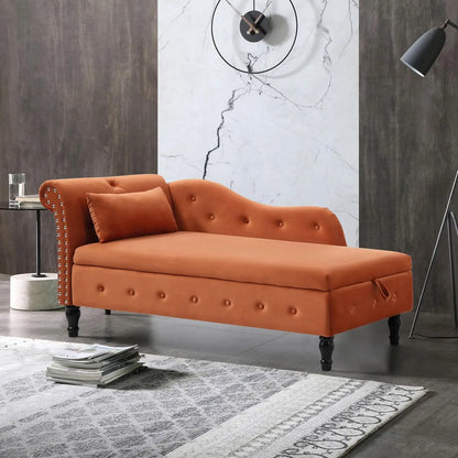 Velvet Chaise Lounge Chair with Storage