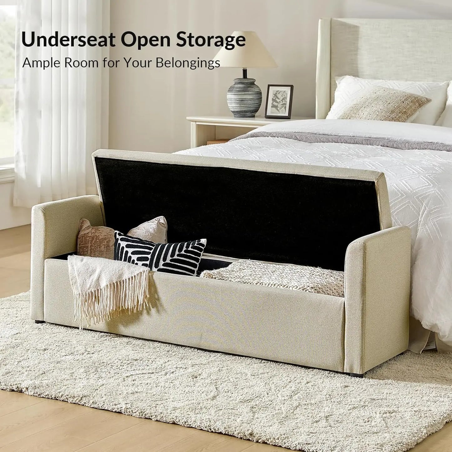 Modern Storage Bench with Throw Pillows