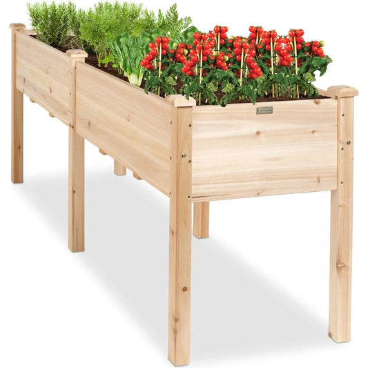 72x23x30in Elevated Wood Planter Box Stand for Backyard, Patio