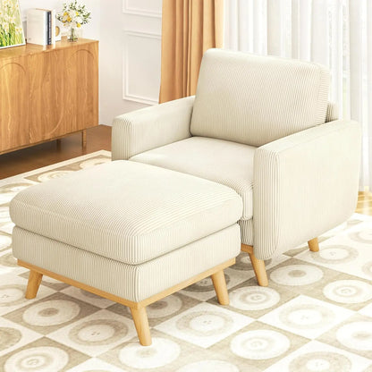 3-Seat Corduroy L-Shape Modular Sofa with Movable Ottoman,