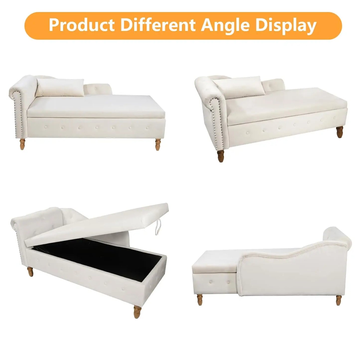 Velvet Chaise Lounge Chair with Storage
