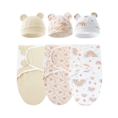 Set of 3 newborn swaddle blankets w/baby hats,