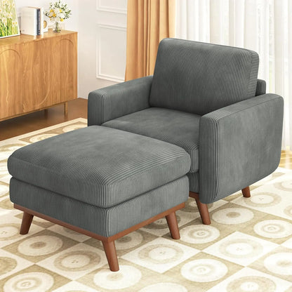 3-Seat Corduroy L-Shape Modular Sofa with Movable Ottoman,