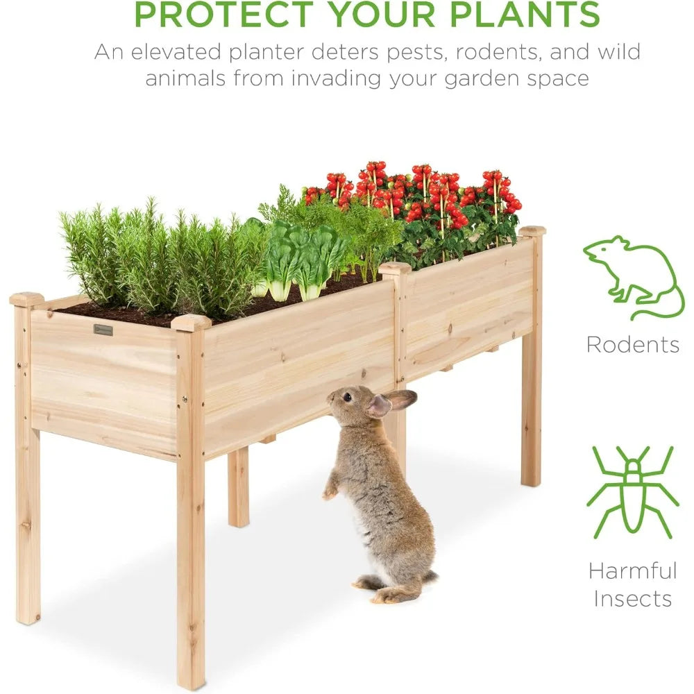 72x23x30in Elevated Wood Planter Box Stand for Backyard, Patio
