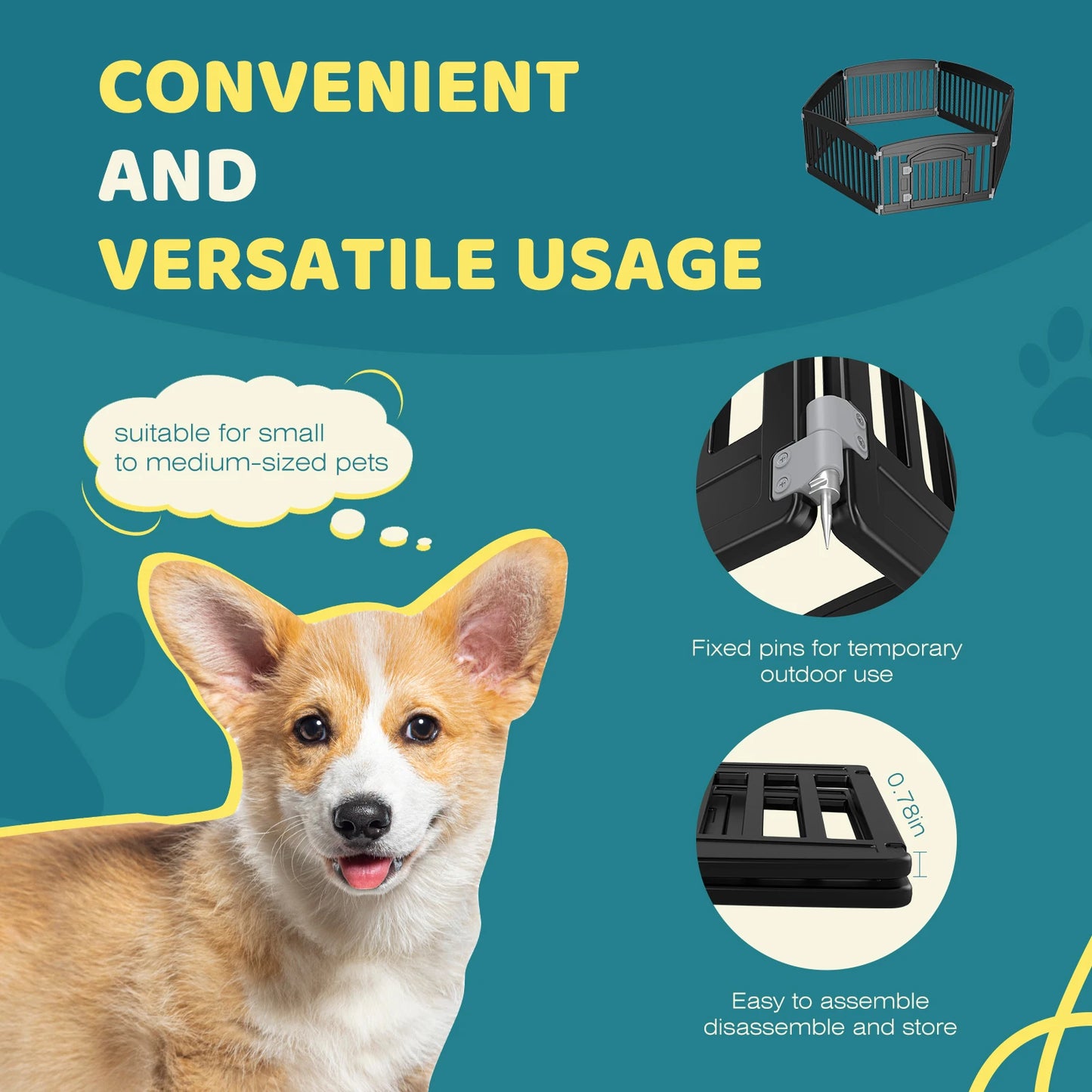 Expandable Durable Pet Fence for Medium Dogs, Indoor Outdoor, Folding