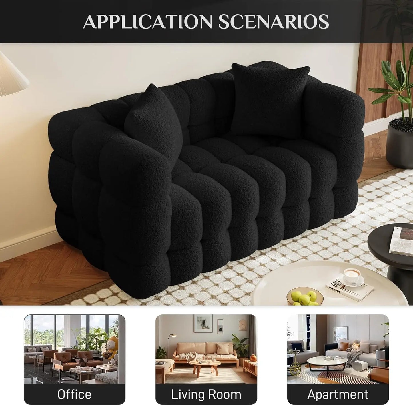 Comfy Modern Tufted Upholstered Sherpa Loveseat