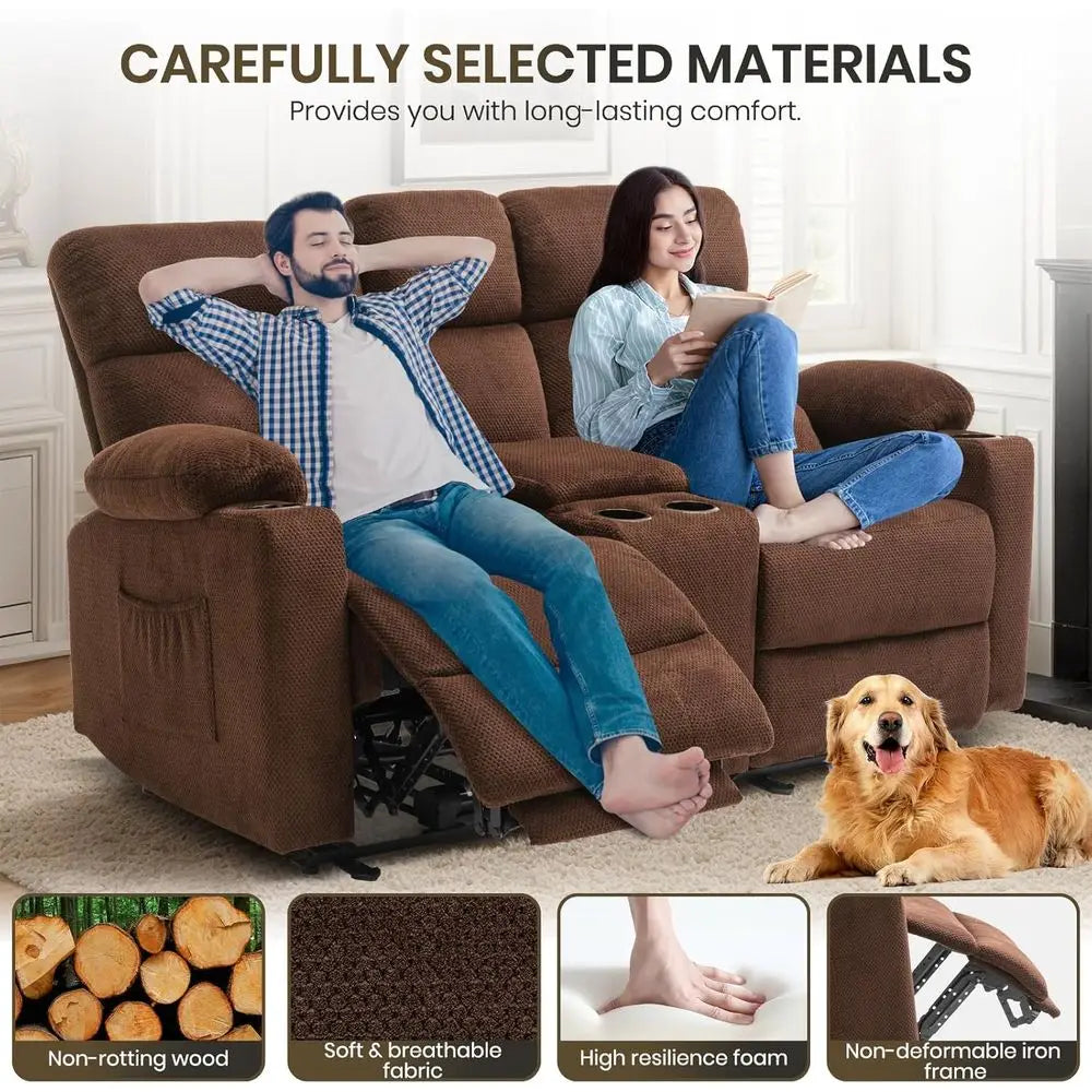 Electric Wall-Hugging Reclining Loveseat w/Ottoman, Heat and Massage,
