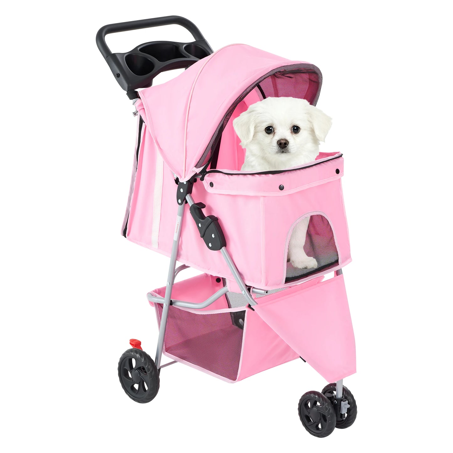 3 Wheel Foldable Pet Stroller for Small Dogs & Cats, Mesh Windows