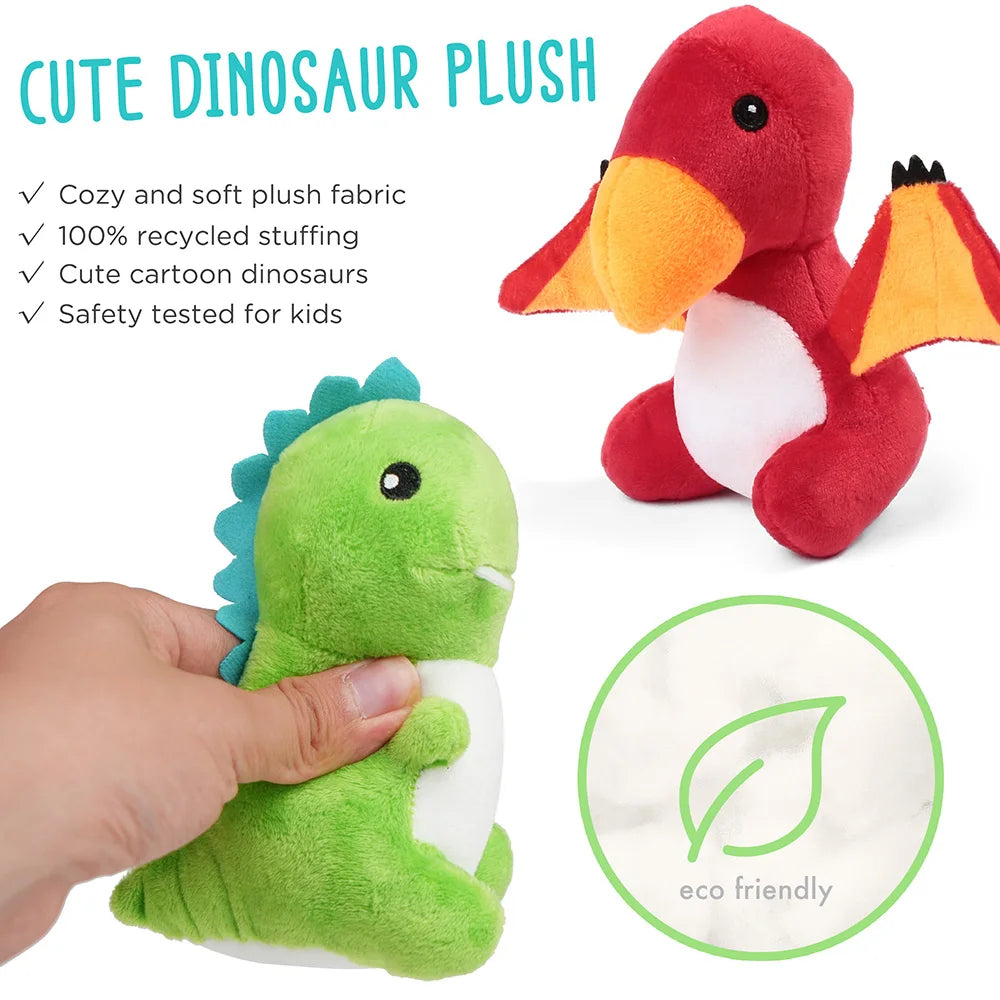 Five Small Dinosaur Plush Toys w/Egg Bag