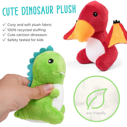Five Small Dinosaur Plush Toys w/Egg Bag