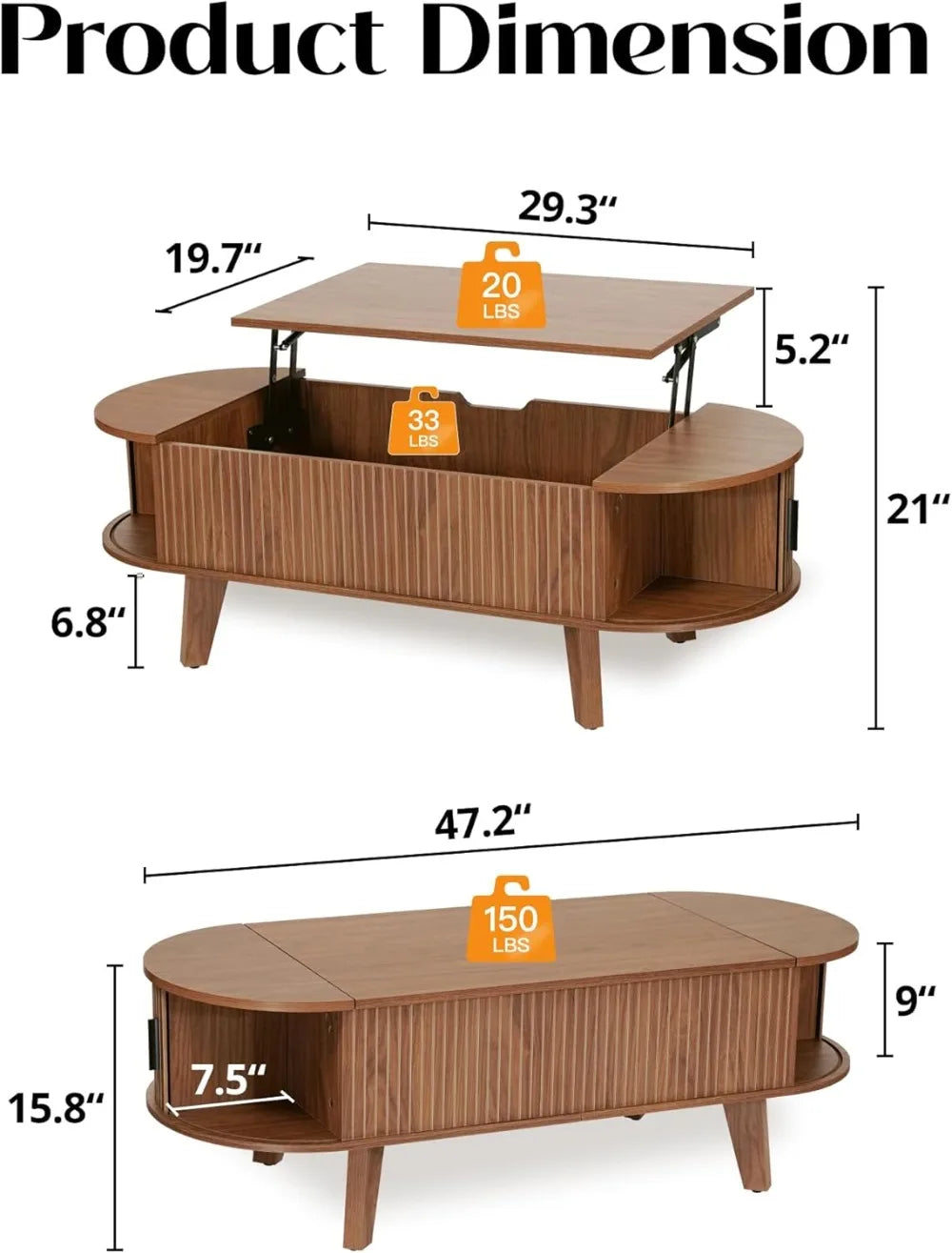 Modern Oval Lift Top Coffee Table