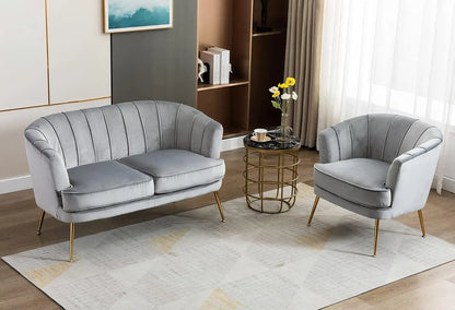 Contemporary Velvet Loveseat Chair w/Gold-Finished Metal Legs