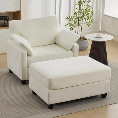 Oversized Chenille Chaise Lounge with Ottoman