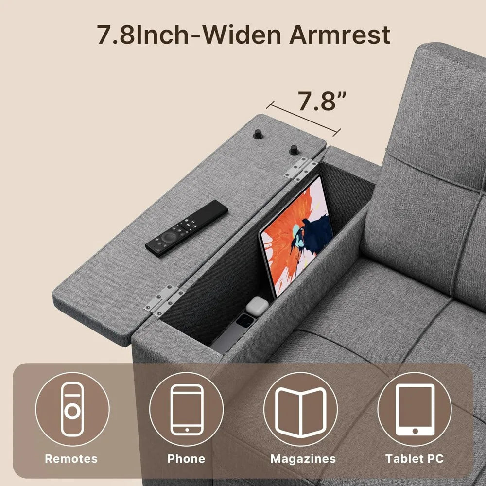 3-in-1 Queen Size Convertible Sofa Bed with Adjustable Backrest and Storage