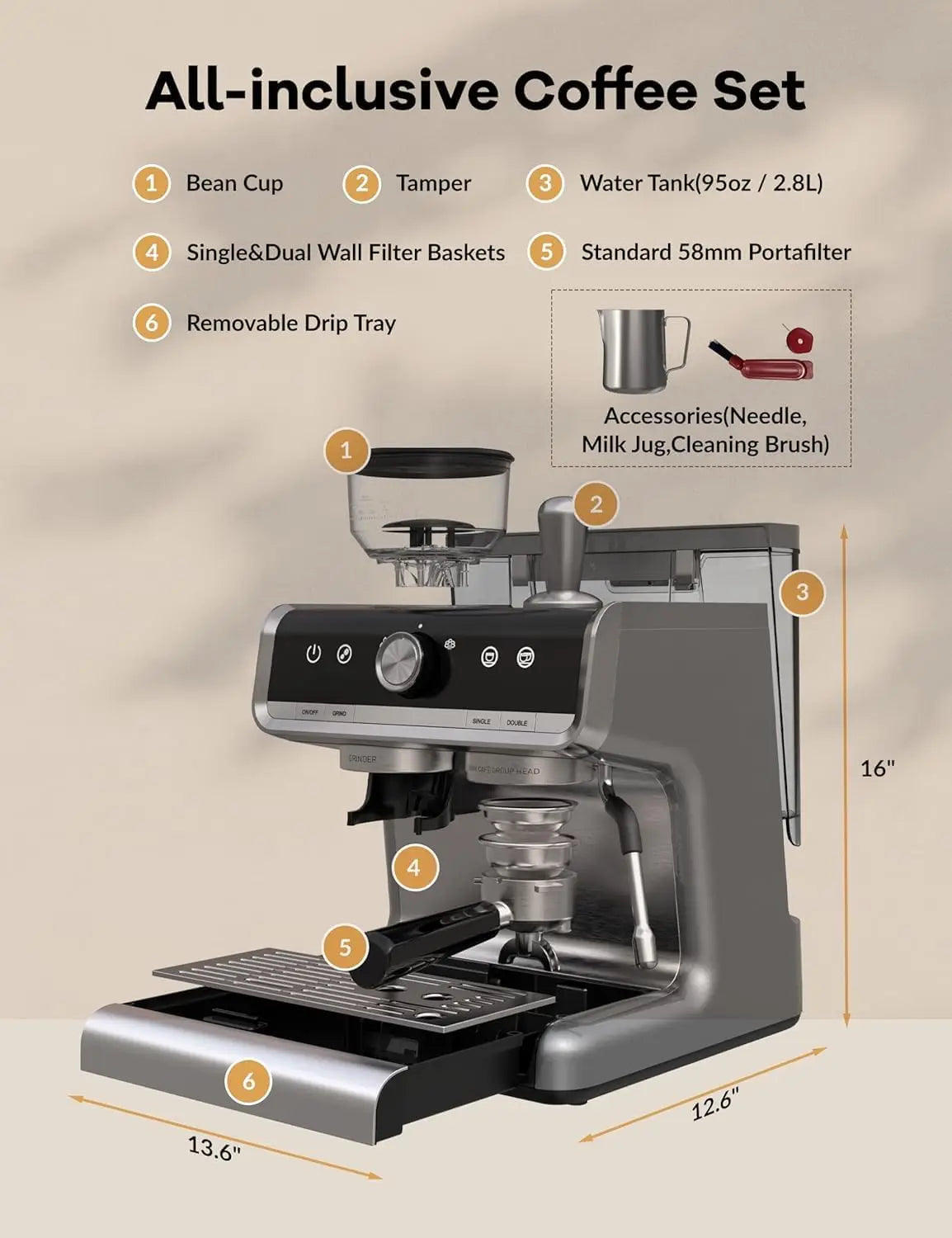 Espresso Coffee Machine with Grinder