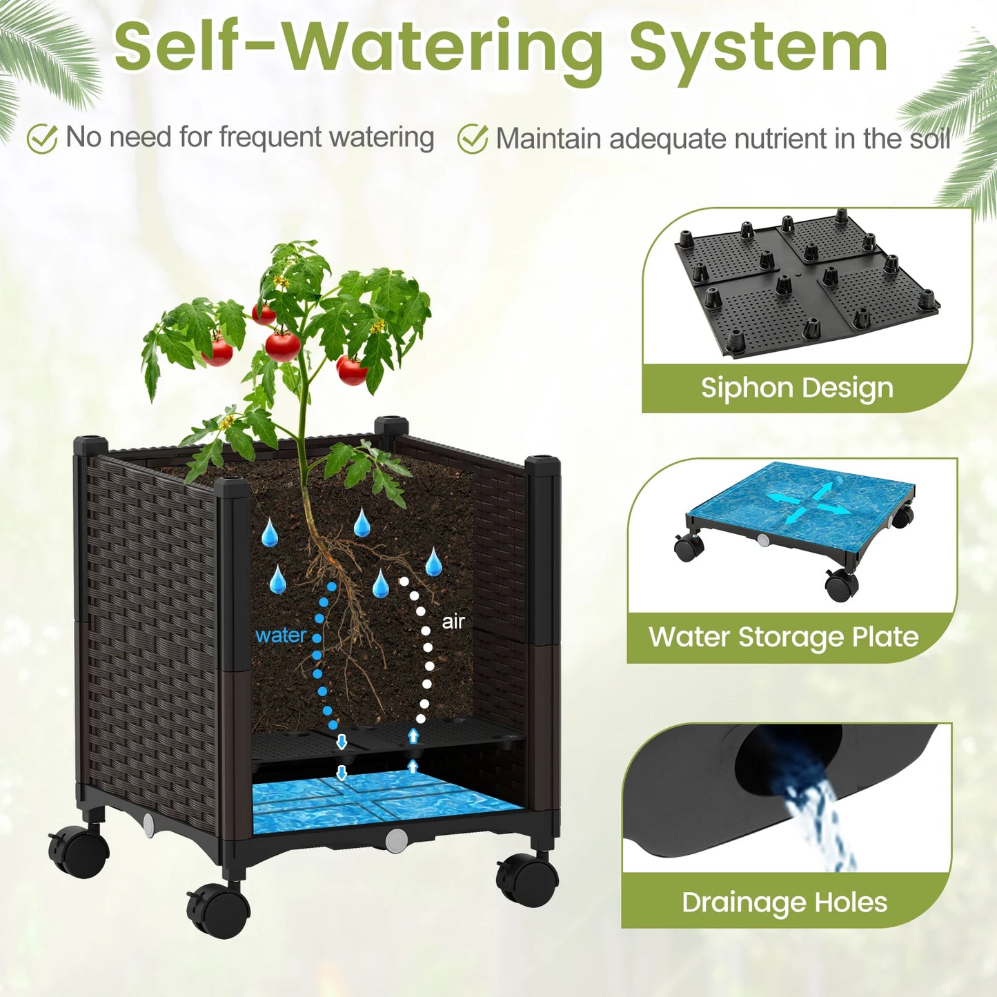 87" Tall Raised Garden Bed w/ Plant Box & Trellis Lockable Wheels
