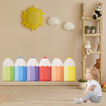 6Pcs 3D Pencil Wall Padding Soft PU Leather Sticker Self Adhesive Mat