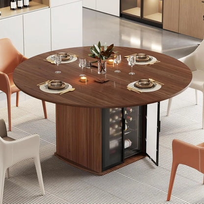 Black Round Dining Table with Storage Space