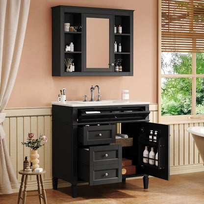 Modern 36" Bathroom Vanity w/Matching Mirror, Cabinet, Single Sink & Storage