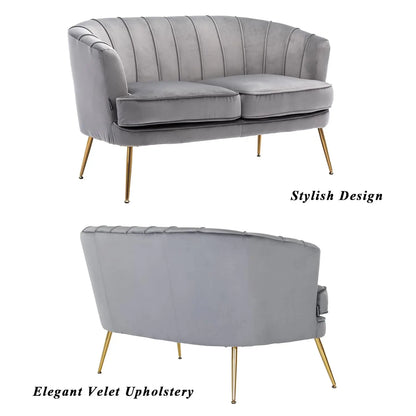 Contemporary Velvet Loveseat Chair w/Gold-Finished Metal Legs