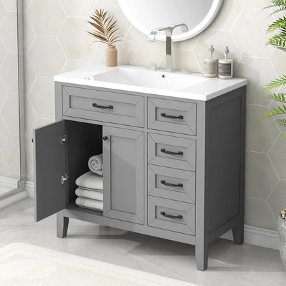 36 inch Bathroom Vanity w/Sink & Storage Cabinet, 3 Drawers, 1 Divider Drawer