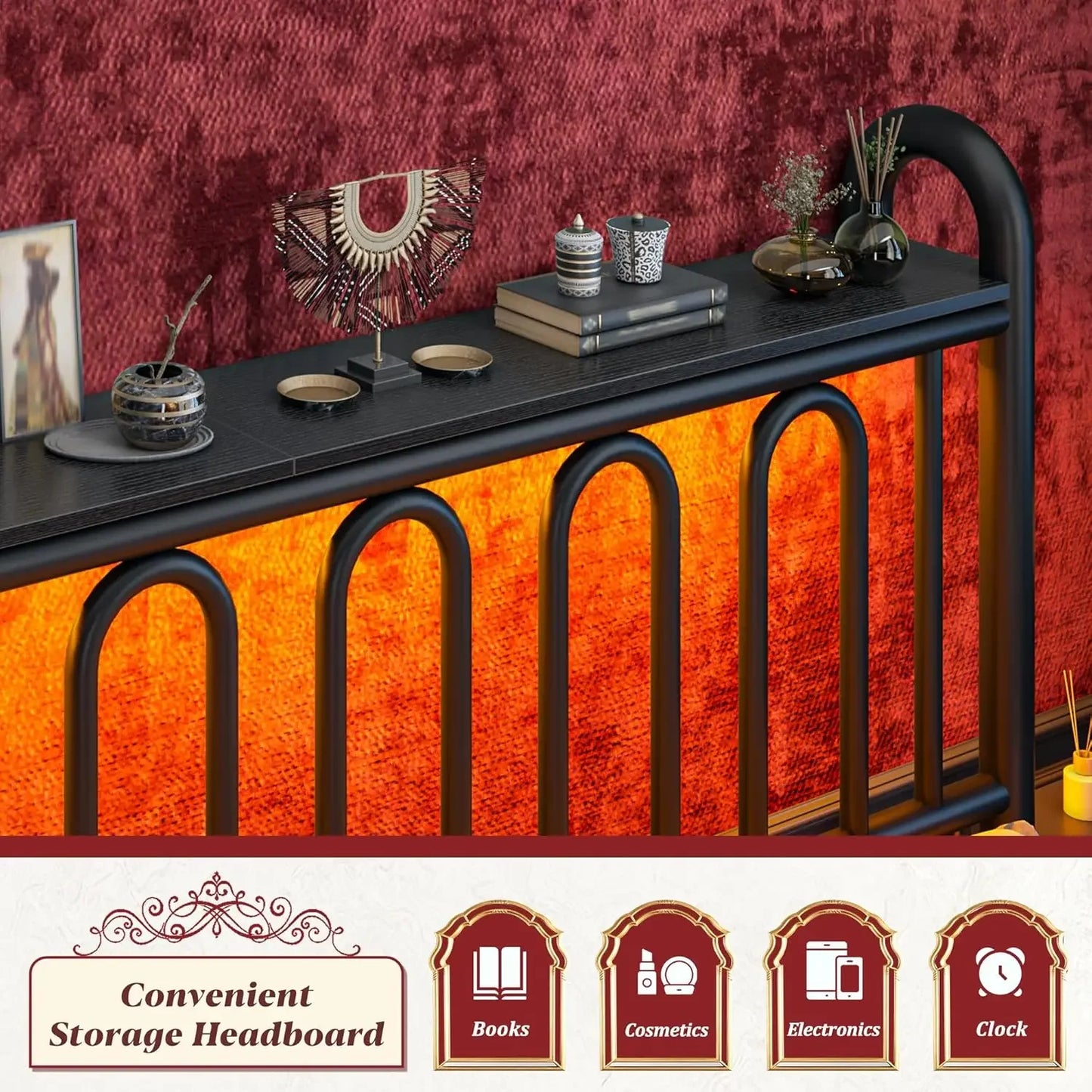 Metal Victorian Platform Bed Frame with LED Lights