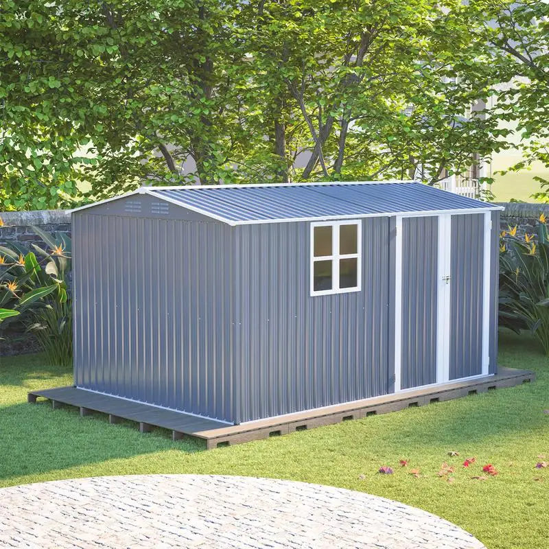 XL Heavy-Duty Steel Storage Shed w/Window & Hinged Door