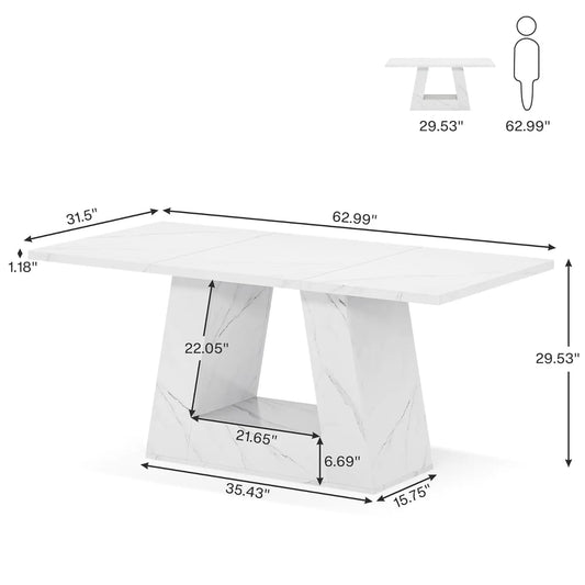 Modern Rectangular Dining Table, Wooden. Faux Marble