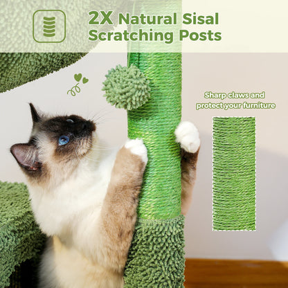 Small Cactus Cat Tree with Condo, Hammock & Dangling Ball