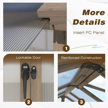 6x10 FT 6MM Thick Polycarbonate Panel Wooden Walk-in Greenhouse w/Lockable Door