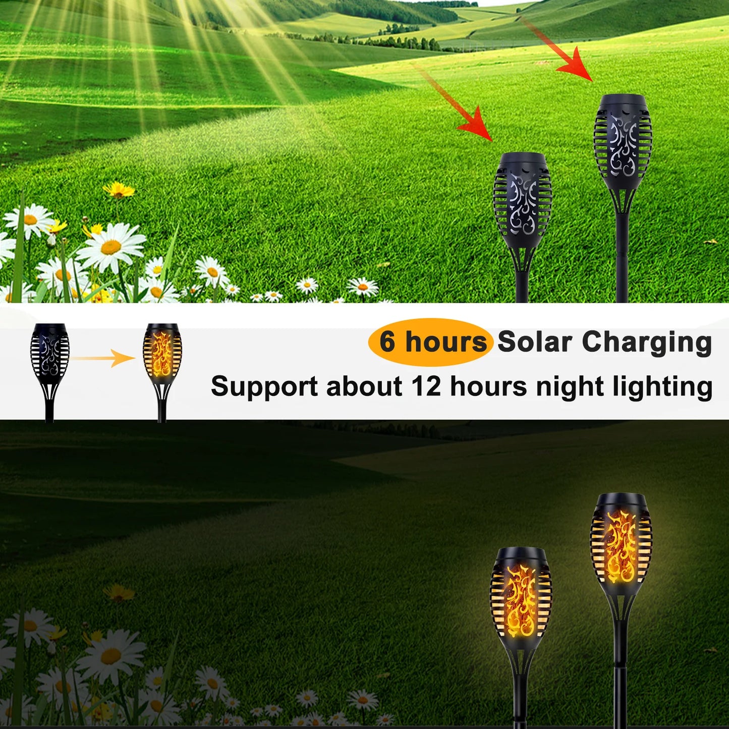 Waterproof Outdoor LED Solar Torch Lights w/Flickering Flame