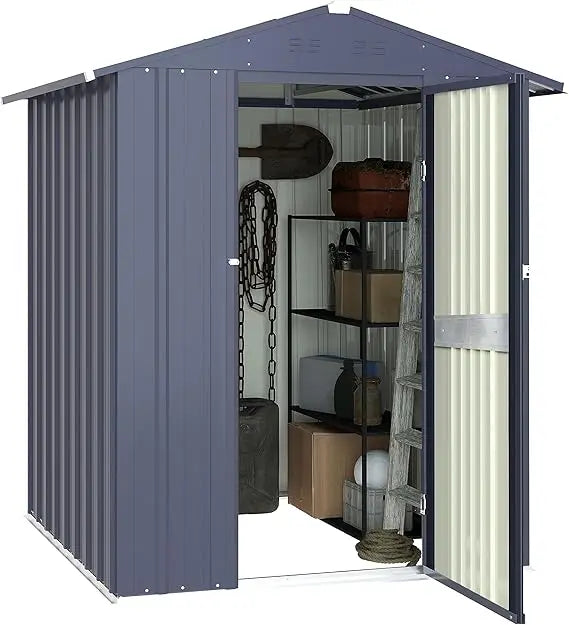 4 x 4 FT Galvanized Metal Garden Tool Shed