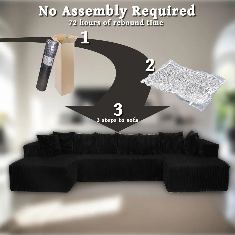 Modular Corduroy Sectional Couch with Deep Seat & 8 Pillows