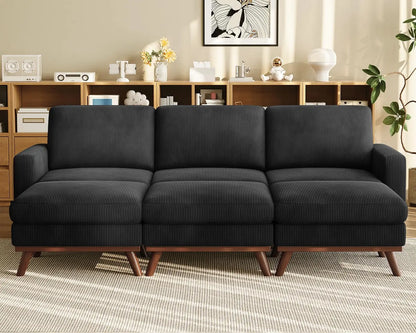 3-Seat Corduroy L-Shape Modular Sofa with Movable Ottoman,