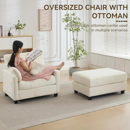 Oversized Chenille Chaise Lounge with Ottoman